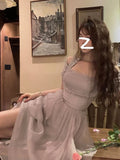 Yipinpay Elegant Fairy Midi Dress Office Lady One Piece Dress Korean Fashion 2024 Summer Pure Color Sweet Even Party Dress Woman