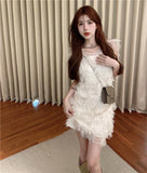 Yipinpay Waist Sexy O Neck Fairy Casual Vest Tassel Dress Women Vestidos De Mujer Ruffle Spring Summer New Temperament Beach