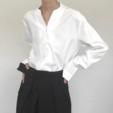 Yipinpay Autumn Men Shirt Casual Loose Long Sleeve V-Neck Shirts Streetwear Vintage Fashion Blouses Office Daily Clothing