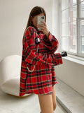 Yipinpay Bright Gingham Oversized Shirts For Women Street Style Casual Shacket Blouses And Tops Single-Breasted Autumn 2023