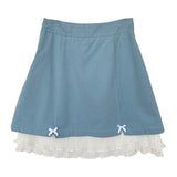 Yipinpay Kawaii Lolita Blue Mini Skirt Women Japanese Sweet Cute Ruffle Bow Patchwork Fairycore High Waist Short Skirt Soft Girl