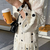 Yipinpay Polka Dot Long Sleeve Maxi Dress A-line Spring 2023 Summer Off White Robe Vintage Korean Women Elegant Vestido De Mujer