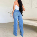 Yipinpay Fall New Women's High Waist Ripped Jeans Fashion Loose Denim Wide Leg Pants Casual Female Trousers S-2XL Drop Shipping