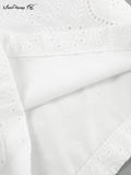 Yipinpay Elegant Jacquard White Rompers Summer Women Casual Hollow Out Playsuits Office Ladies Cotton Short Sleeve One-Pieces