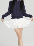 Yipinpay Ruffle White Mini Skirt Women Summer Korean Fashion High Waist Elastic Patchwork Kawaii Layer Short Skirt Cute Skort