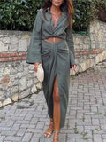 Yipinpay Knot Pencil Long Skirt Women High Waist Pleated Split Skirt Sets Streetwear Summer Skirts Woman 2023 Elegant Midi Skirts