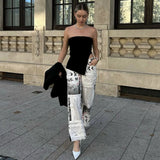 Yipinpay Women Knitted Tube Top Strapless Backless Irregular Slit Solid Color Summer Ladies Stretchy Vest for Club Party