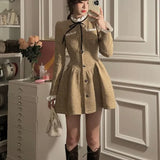 Yipinpay Winter Long Sleeved Dress Tweed Vestidos Elegantes Para Mujer Mini Party Plaid Dress Retro Women Clothing Y2k Robe