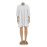 Yipinpay Women's Elegant Solid Color Dress Fashion Short Sleeve Shirt Skirt Loose Summer Casual A-Line Skirt Sweet Fresh Style
