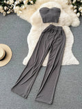 Yipinpay Women Solid Sexy Two Pieces Sets Summer Strapless Slim Camisole + Wide Leg Long Pants Sets Streetwear Two Piece Suits
