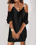 Yipinpay for women 2023 Metal Decor Cold Shoulder Casual Dress Straight Mini Party dresses