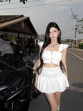 Yipinpay Sexy Hot Girl Suit Women's Summer Edible Tree Fungus Vest High Waist A-line Mini Skirt Two-piece Set Fashion Female Clothes