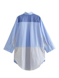 Yipinpay Blue Shirt Dress Woman Patchwork Striped Short Dresses For Women Asymmetric Loose Long Sleeve Dresses Women's Summer Dress