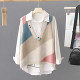 Yipinpay and Autumn New Knitted Vest Tank Top Loose Sweater Women's Coat Head Knitted Shirt Art Women's Wear