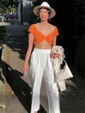 yipinpay 2023 Vintage Y2K Cut Out Knitted Short Sleeve V Neck T-Shirt Crop Top Women Summer Clothes Sexy White Basic Tee Female