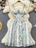 Yipinpay France Retro Long Sundress Women Spaghetti Strap Backless Zipper Embroidery High Quality Elegant Party Vintage Dress