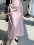 Yipinpay Elegant Satin A-line Skirts for Ladies Spring Summer Slim High Waist Skirt Women Luxury Korean Chic Casual OL Faldas