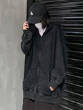 Yipinpay Washed Distressed Hoodies Streetwear Women Grunge Gothic Oversize Long Sleeve Zip Up Hoodie Vintage Couple Cardigan
