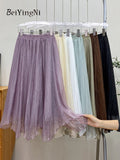 yipinpay Irregular Fairy Skirt Women Korean Fashion 2023 Summer Pleated High Waist Skirts Girls Elegant White A-line Faldas