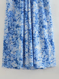 Yipinpay Print Halter Long Dress Women Blue Floral Backless Dress Woman Off Shoulder Sexy Summer Dresses Midi Holiday Party Dresses