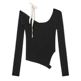Yipinpay Jumper Slash Neck Knitwear 2024 Spring Casual Long Sleeve Knitted Pullover Female Lace-Up High Street Sexy Strapless Tops