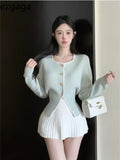 Yipinpay Elegant Sweater Women Square Collar Autumn Winter Sweet Knitted Cardigan Solid Split Outwear Female Fashion Top