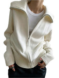 Yipinpay Autumn Winter Casual Zipper Y2K Fairy Cardigan Women Turtleneck Long Sleeve Oversized Knitted Basic Loose Sweate