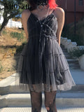 Yipinpay Dark Gothic Mesh Dress Women Fairy Grunge Vintage Punk Strapless High Waist Dresses Harajuku Mall Goth Emo Alt Partywear