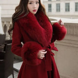 Yipinpay Coat Mid-length 2023 Autumn and Winter Models Red Big Fur Collar Fashion Slimming Ladies Temperament Waist Jacket Women