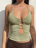 yipinpay Crop Top Cut Out Top Women Sleeveless Sexy Tank Top 90s Solid Slim Drawstring Vest O Neck Camis Fairycore Y2K Clothes