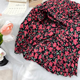 Yipinpay Korean Fashion Midi Skirt Women Vintage Floral Print High Waist Pleated Skirts 2023 Spring Summer Chic A-line Faldas