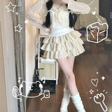 Yipinpay Kawaii Lolita Skirt Shorts Women Ruffle Patchwork Layered High Waist Cute Balletcore Mini Skirt Tutu Petticoat Summer