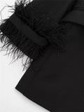 Yipinpay Black Feather Blazer Women Button Fashion Woman Blazer 2023 Casual Elegant Womens Jackets Long Sleeve Women's Winter Coats