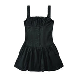 Yipinpay Summer Women Sexy Ruched Chest Corset Style Tank Mini Dress Low Waist Sleeveless Female Holiday Party Robe