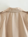 Yipinpay New Women Fashion With Belt Oversized Cropped Trench Coats Vintage Double Button Long Sleeve Ladies Short Khaki Jacket