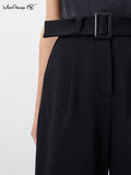 Yipinpay Office Ladies Black Classy Shorts Elegant High Waisted Pleated Hot Pant With Belt Summer Women Wide Leg Shorts 2023
