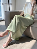 Yipinpay Elegant Satin A-line Skirts for Ladies Spring Summer Slim High Waist Skirt Women Luxury Korean Chic Casual OL Faldas