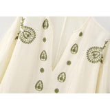 Yipinpay Embroidery Blouse Women Pleated Long Sleeve Top Female Fashion Summer Blouses Woman 2023 Beach Casual Loose Blouses