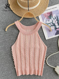Yipinpay Hotsweet Pearls Women Tops Strapless Backless Slim Fit Senior 2024 Korean Style Fashion Streetwear Mini Knitted Tank