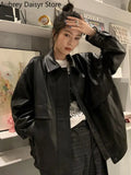 Yipinpay Black Leather Jacket Women Casual High Street Moto Biker Zipper Jacket Female New Outerwear Faux Leather Coat Winter