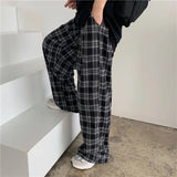 Yipinpay Men Pants Black Women Plaid Trousers Casual Oversize Loose Wide Leg Trouser Harajuku Hip-hop All-match Streetwear S-4XL
