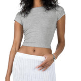 Yipinpay Women Harajuku Clothes Crop Tops Summer 2023 Short Sleeve Solid Color y2k T-shirts Retro Clothing Women Tube Tops Streetwear