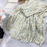 Yipinpay Korean Fashion Midi Skirt Women Vintage Floral Print High Waist Pleated Skirts 2023 Spring Summer Chic A-line Faldas