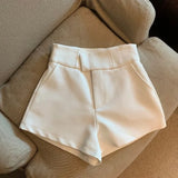 Yipinpay White Tailored Trousers Short Hot Casual High Waist Black Shorts Pants Women Wide Leg Bottom Y2K Streetwear Ropa Mujer