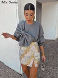 Yipinpay Bow Loose Pullover Women Elegant Red O-neck Long Sleeve Short Sweatershirts 2024 Spring Fashion Lady Casual Outwear Tops