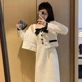 Yipinpay Temperament Blazers Femenino Crop Tweed Coat Plaid Jacket Women Suspenders Camisole Dress Bodycon Autumn Fashion Sets