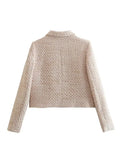 Yipinpay Plaid Cropped Blazer Woman Short Tweed Jacket Lady Long Sleeve Office Casual Blazer For Women 2023 Elegant Winter Coat