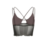 Yipinpay Women's Solid Color Short Tops  Cross Bandages Perspective Short Camisole, Sleeveless Navel Vest