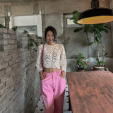 Yipinpay Vintage Lace Hollow Knitted Embroidery Design Short Outerwear Cardigan Sunscreen Clothing Women's Top Thin