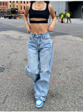 Yipinpay New Y2K Women's Jeans Fashion Loose Denim Wide Leg Pants Street Casual Female Trousers Blue/Off White S-XL Drop Shipping